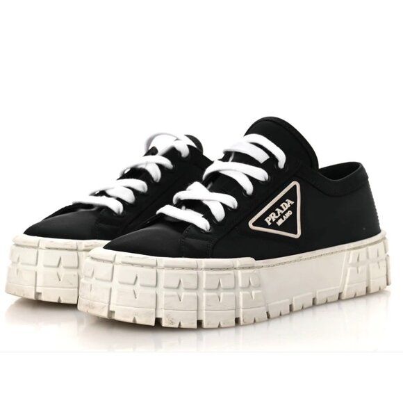 Prada Shoes - PRADA Re-Nylon Gabardine Logo Double Wheel 50mm BLACK Sneakers SIZE 38